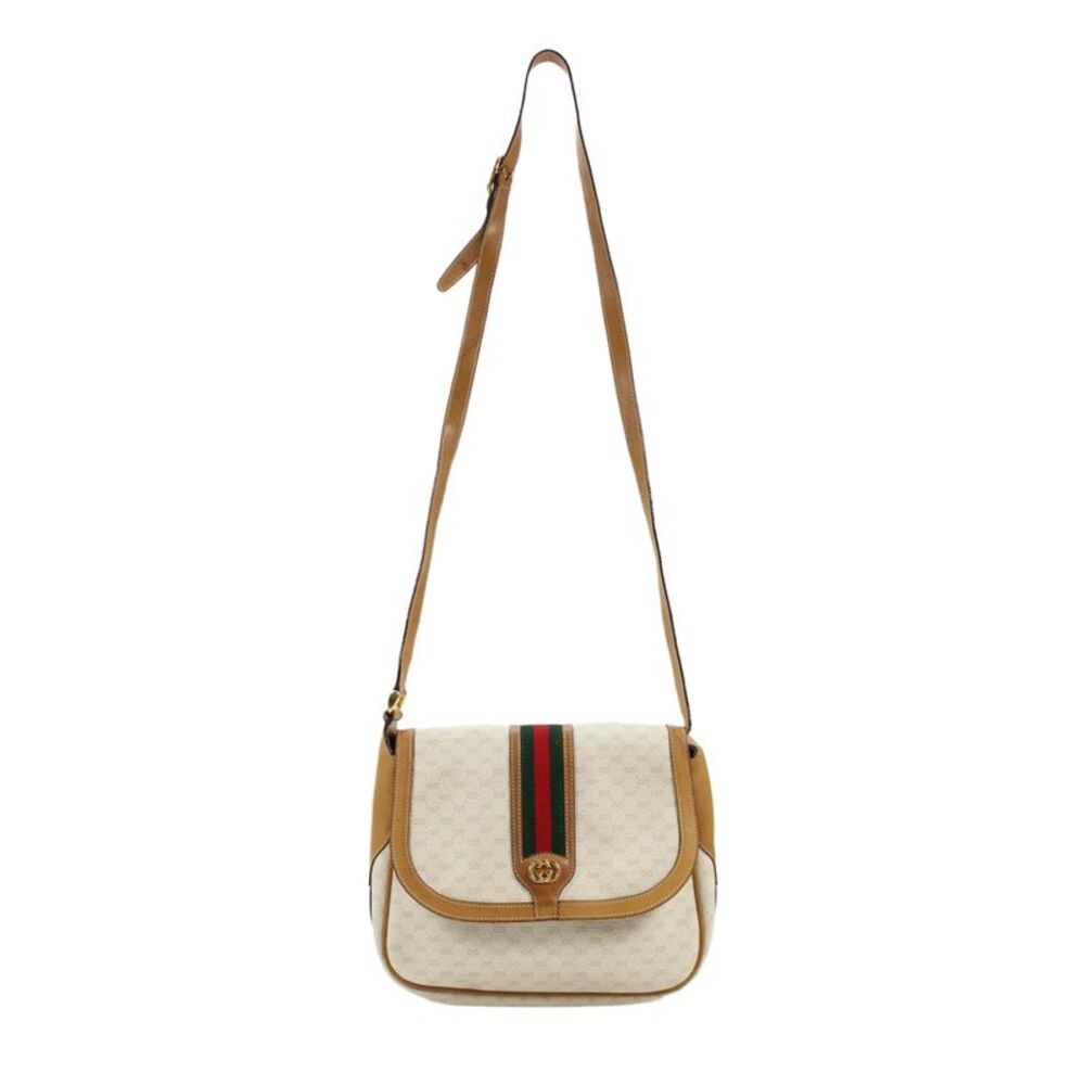 Gucci Womens Micro GG Supreme Snap Closure Shoulder Handbag Cream